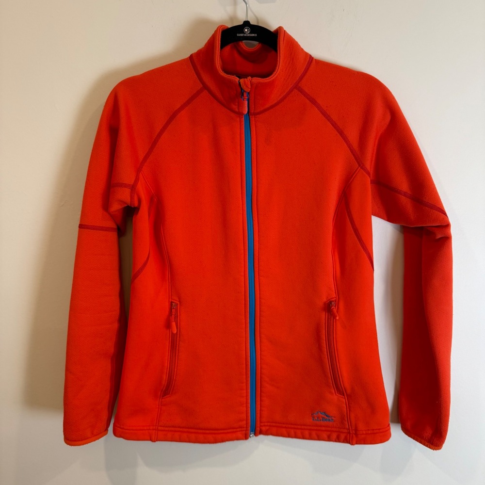 LL Bean Orange Fleece Jacket‎ Full Zip Pockets Women's Size Small Regular